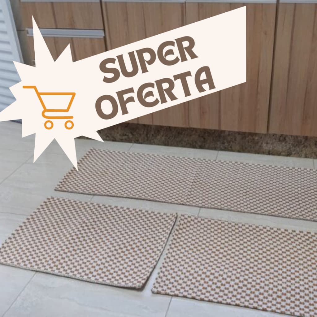 Jogo Kit tapete cozinha 3 peças Antiderrapante pilão