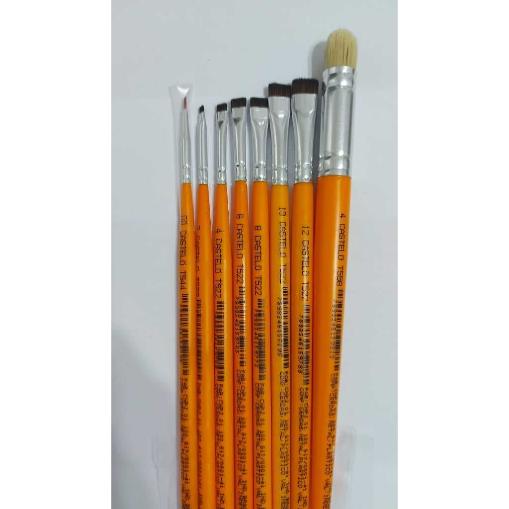 Kit de Pincéis Castelo Para Pintura em Tecido Laranja (8 Pincéis)