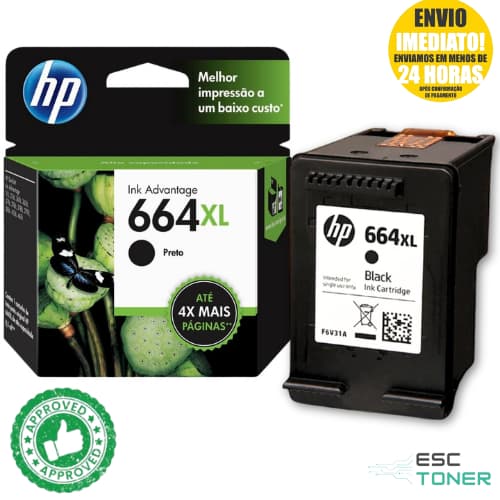Cartucho 664XL Preto Original  Para Impressoras Compativél Hp Deskjet LaserJet (F6V31AB) - 2136, 2676 Tinta Preta