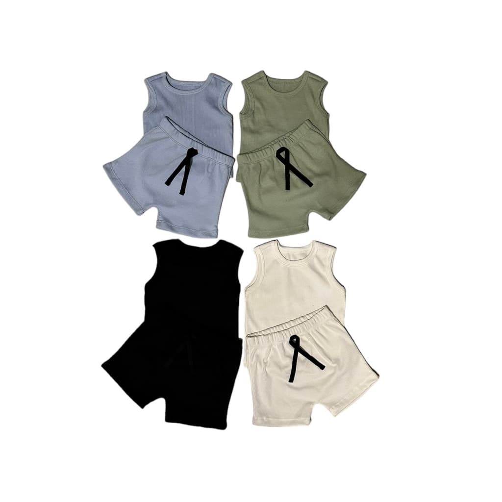 Kit 2 Peças Infantil Bebê Recém Nascido Ribana 1x1 de Alta Qualidade Confortavél Contendo 1 Regata e 1 Shorts