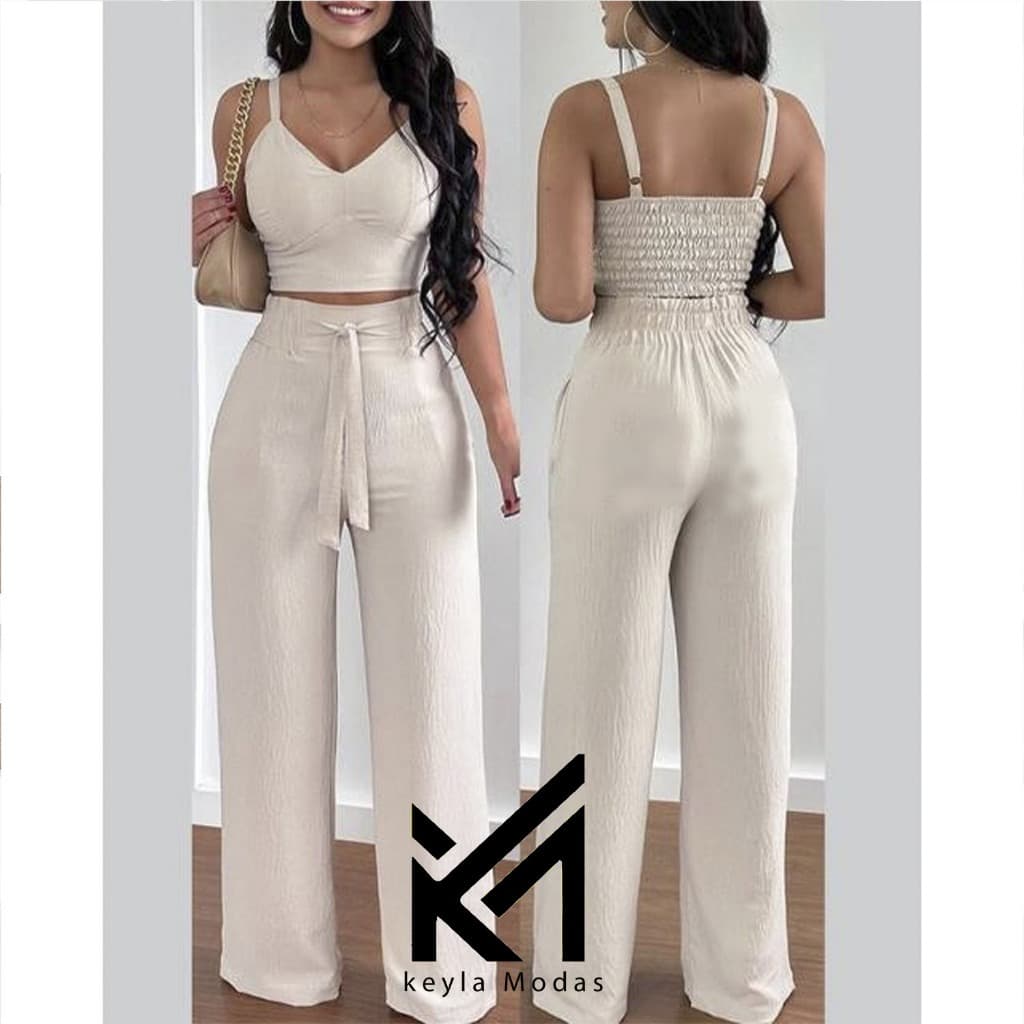 Conjunto Duna Bege Areia: Cropped Elegante e Calça Pantalona para um Look Sofisticado e Atual