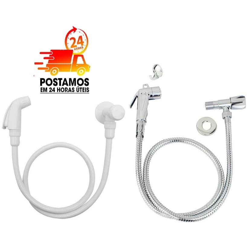 Ducha Higiênica Branca ou Cromada Completa com Gatilho e Registro 1/4 de Volta