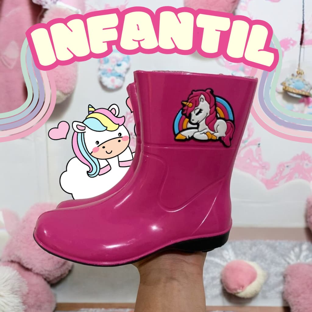 Galocha Infantil 19 ao 34 Botinha Bota Juvenil Menina Ponei Impermeavel