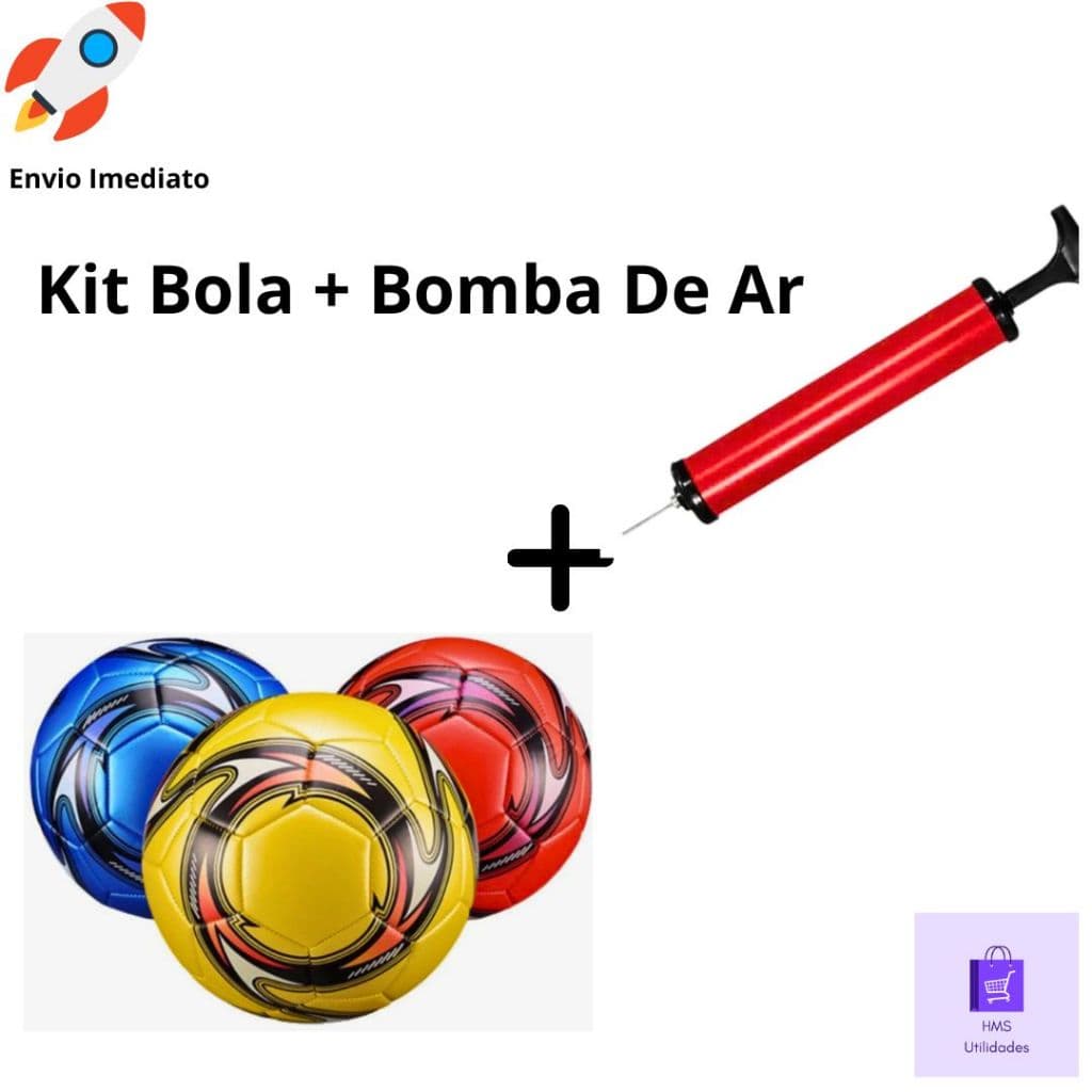 Kit Bola + Bomba de Ar Manual Portátil Para Encher Bola Tamanho Oficial Couro Sintético  Costurada Esportiva Tamanho