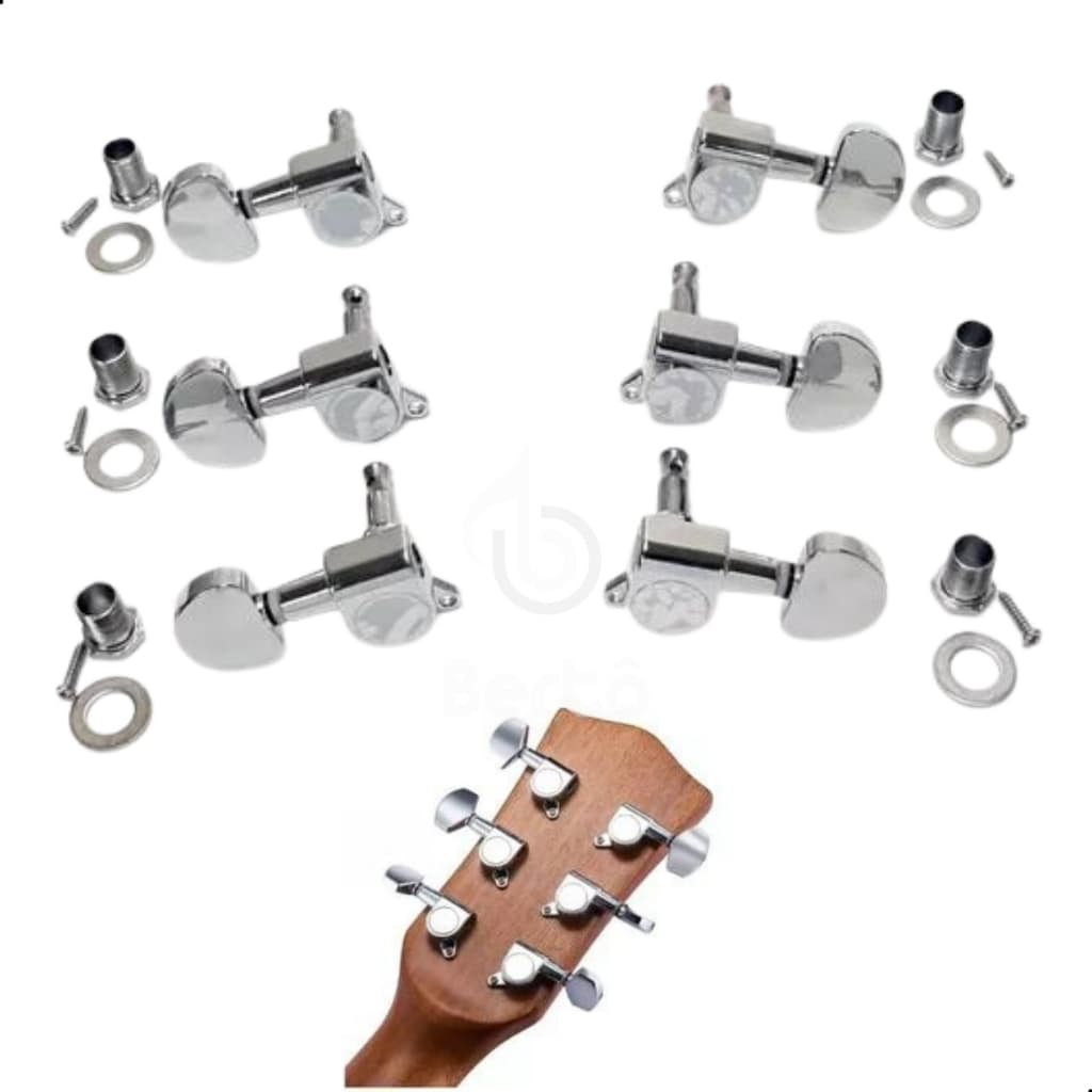 Jogo De Tarraxas Tarrachas Bertô 3 + 3 De Aço Cromada Blindada Para Violão E Guitarra Original