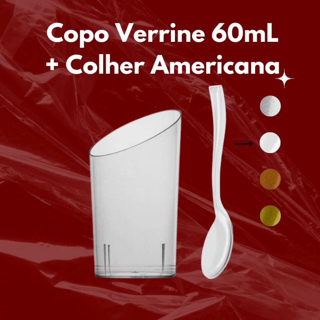 Copo 60ml Verrine + Colher Americana 20/40/60/80 Unidades Plastilânia