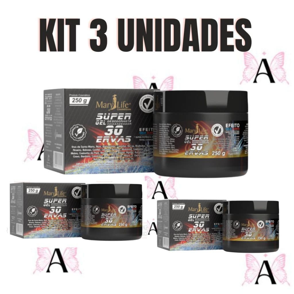 Kit 3 Super Gel 30 Ervas 250g  Massagem Atleta Academia  Relaxamento Mary Life Efeito Quente Frio
