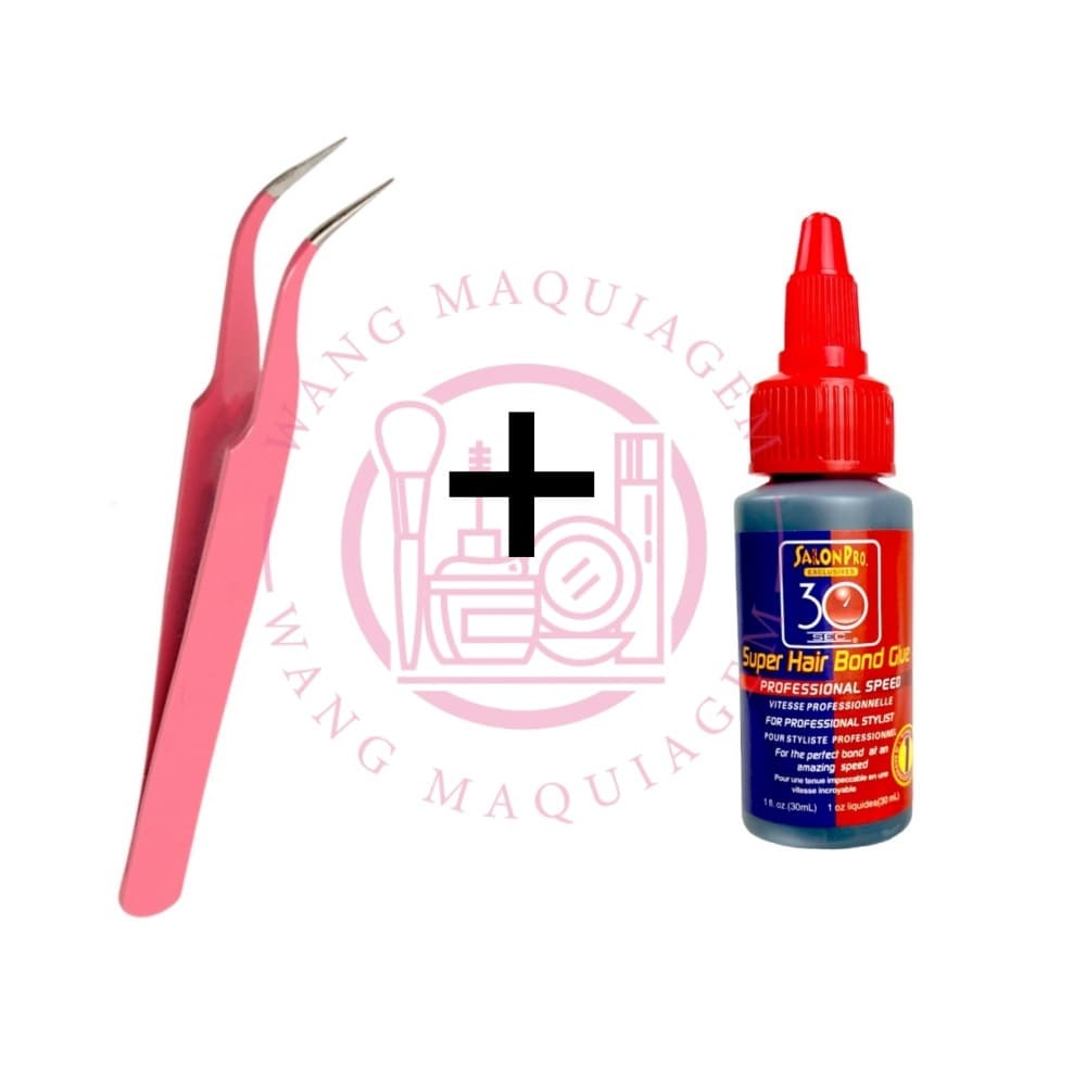 Conjunto Pinça Extensão De Cílios + Super Cola Salon Pro 30ml Para Alongamento