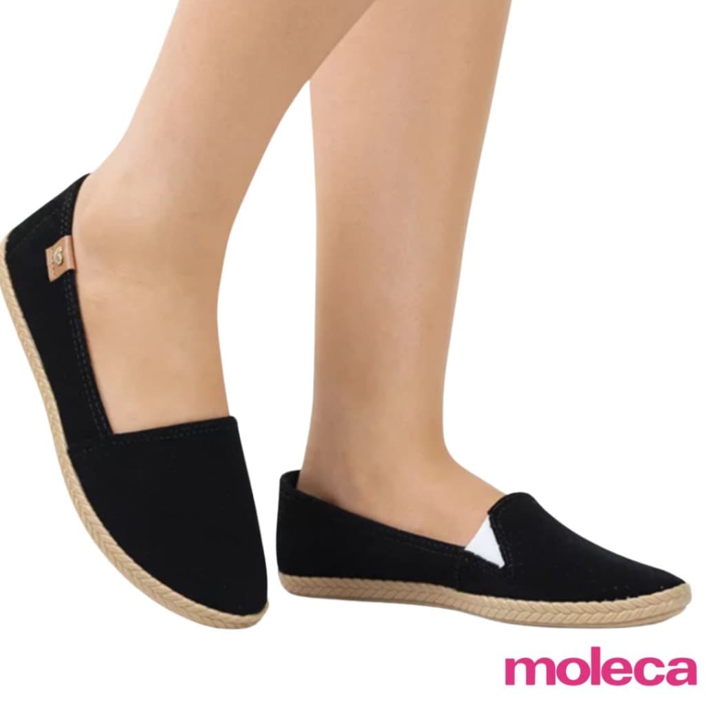 Sapatilha Moleca Preta Feminina Origina Alpargata Casual Bico Redondo Elástico Ajustável