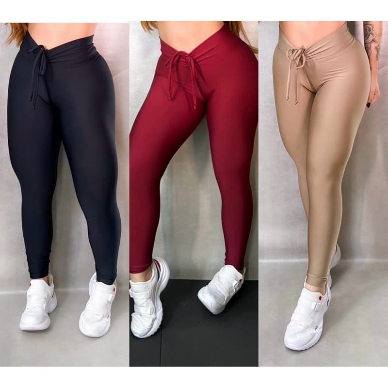 Calça Legging com cordinha e empina bumbum academia fitness treino dieta