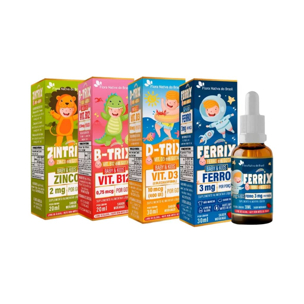 Kit Vitaminas  B-trix 20ml + D Trix 30ml + Ferrix 30ml + Zintrix 20ml