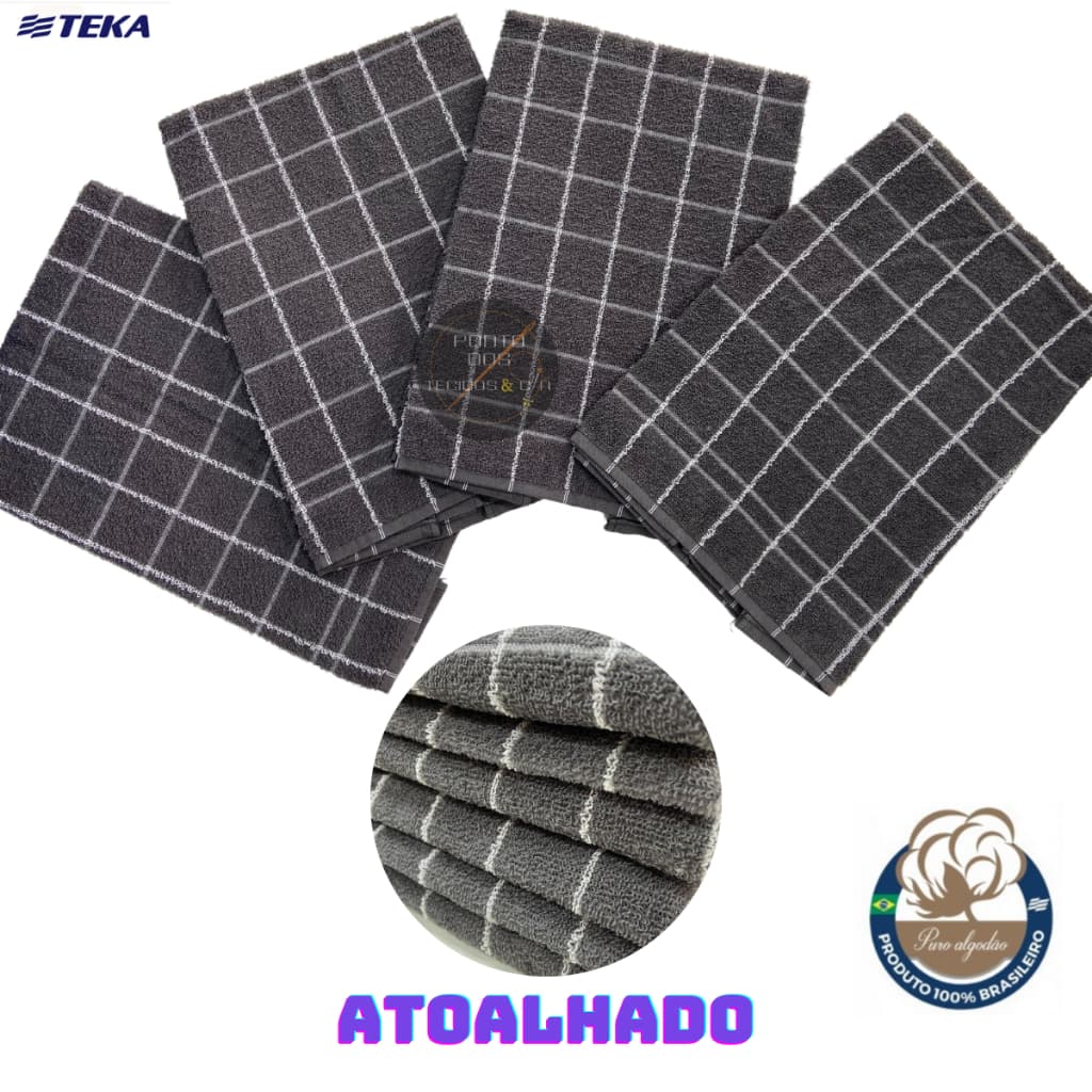 Kit 4 Pano de Prato, Copa Atoalhado Grande Teka Premium Chef Cinza 100% Algodão