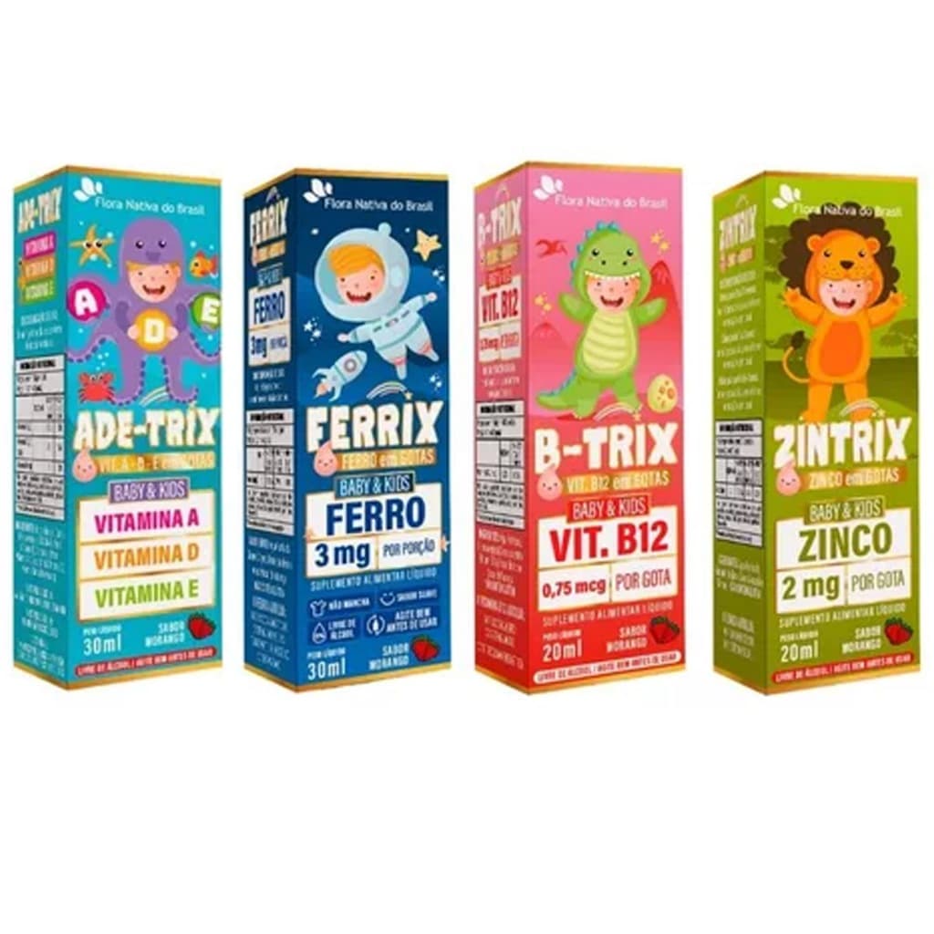 Kit Vitaminas B-trix 20ml + ADE-Trix 30ml + Ferrix 30ml + Zintrix 20ml