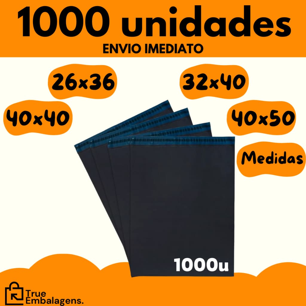 Kit c/ 1000 Envelope Segurança Embalagem De Envio Tamanhos 26x36 32x40 40x40 40x50 60x50 70x60 80x60