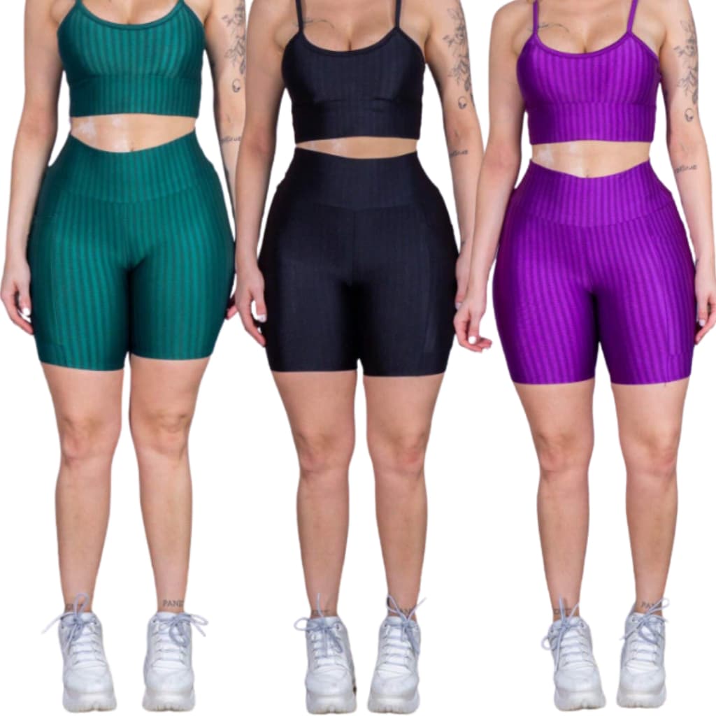 Kit 3 Short Feminino 3D Plus Size Legging Suplex Leg Academia Cintura Levanta Bumbum