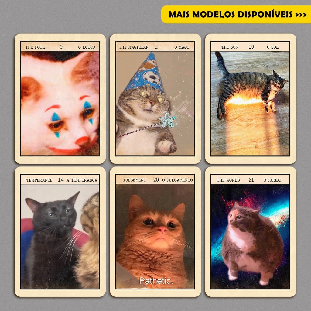 Imãs de geladeira memes gatos cartas de tarot