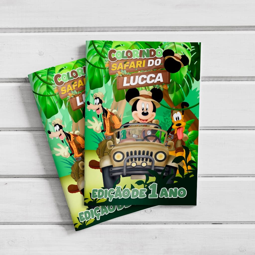 Livro de Colorir Personalizado Lembrancinha Aniversário Mickey Safari
