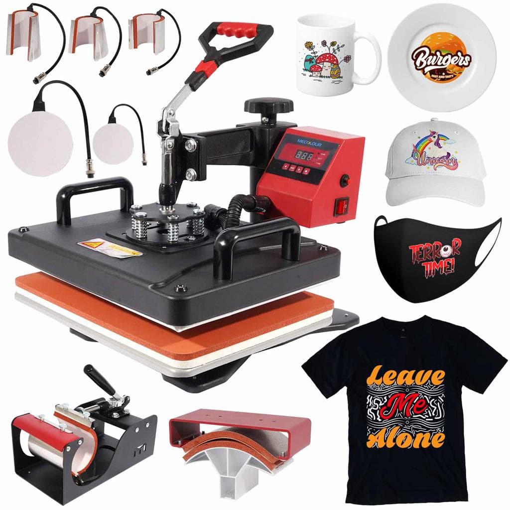 Combo 8 Em 1 Prensa Térmica Sublimação Cor Vermelho E Preto MECOLOUR