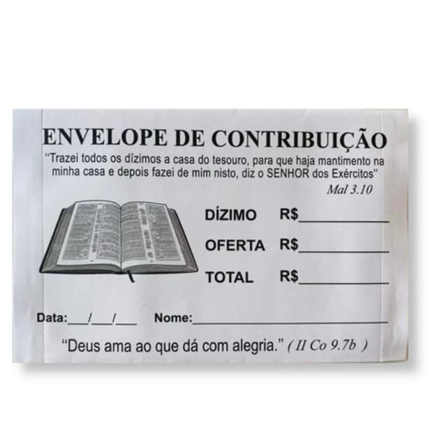 Envelope de Contribuição Branco para Dízimos e Ofertas - (pacote com 100 envelopes)