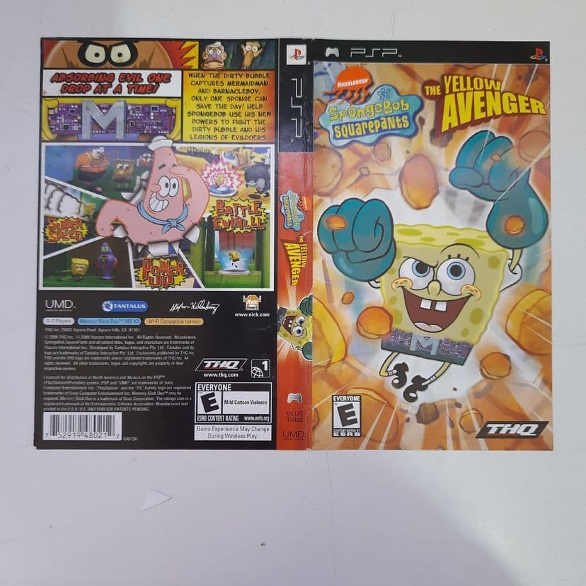 Encarte Bob Esponja Yellow Avenger Psp Playstation