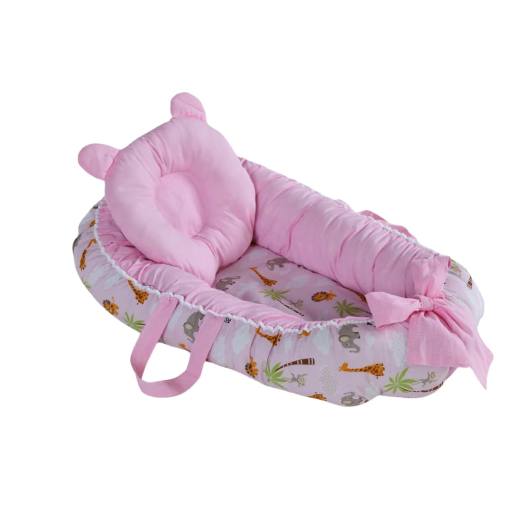 Ninho Redutor de Berço Bebê Menina Safari Rosa 100% Algodão