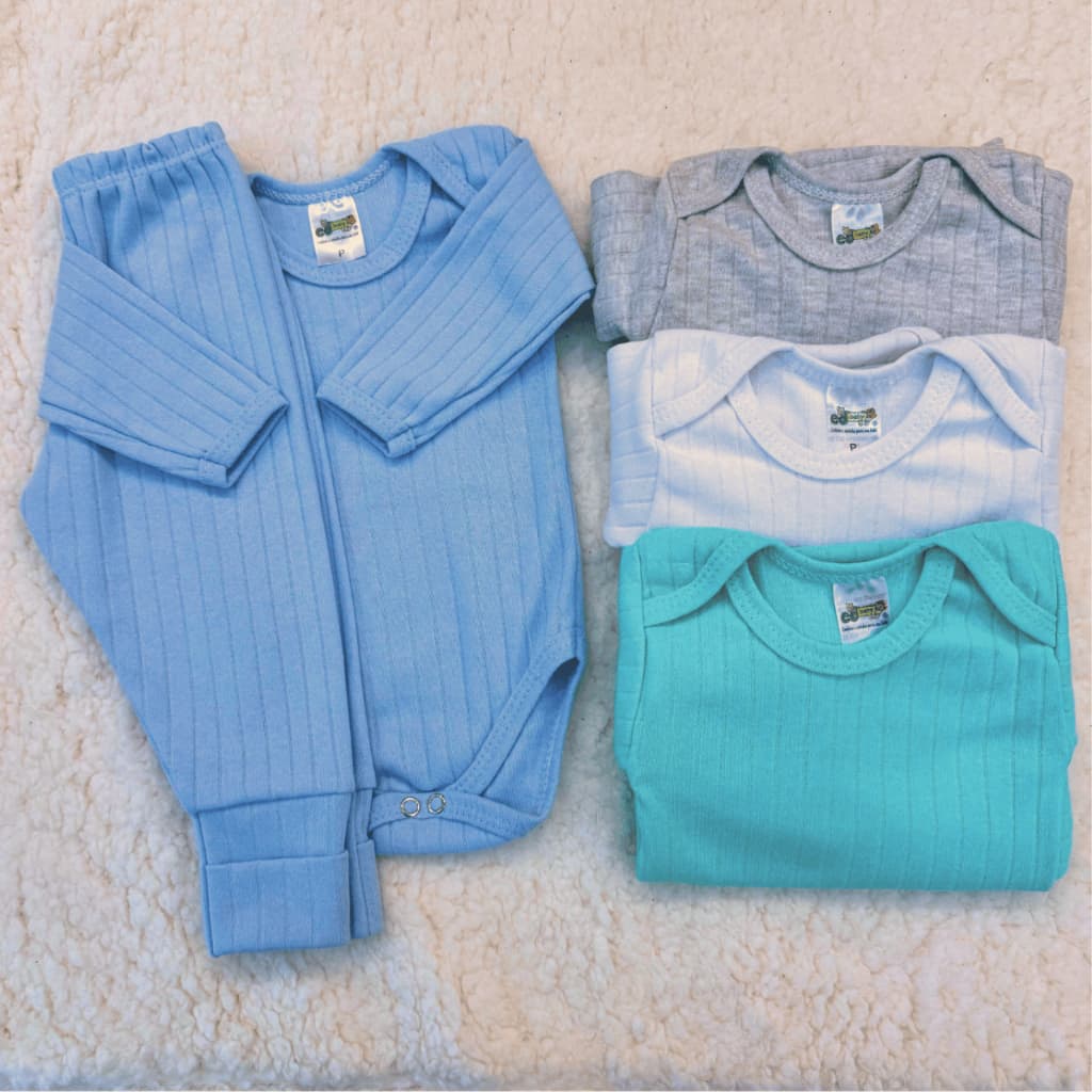 Kit 6 Peças Canelado Premium 3 Body e 3 Mijão Roupa de Neném 100% Algodão
