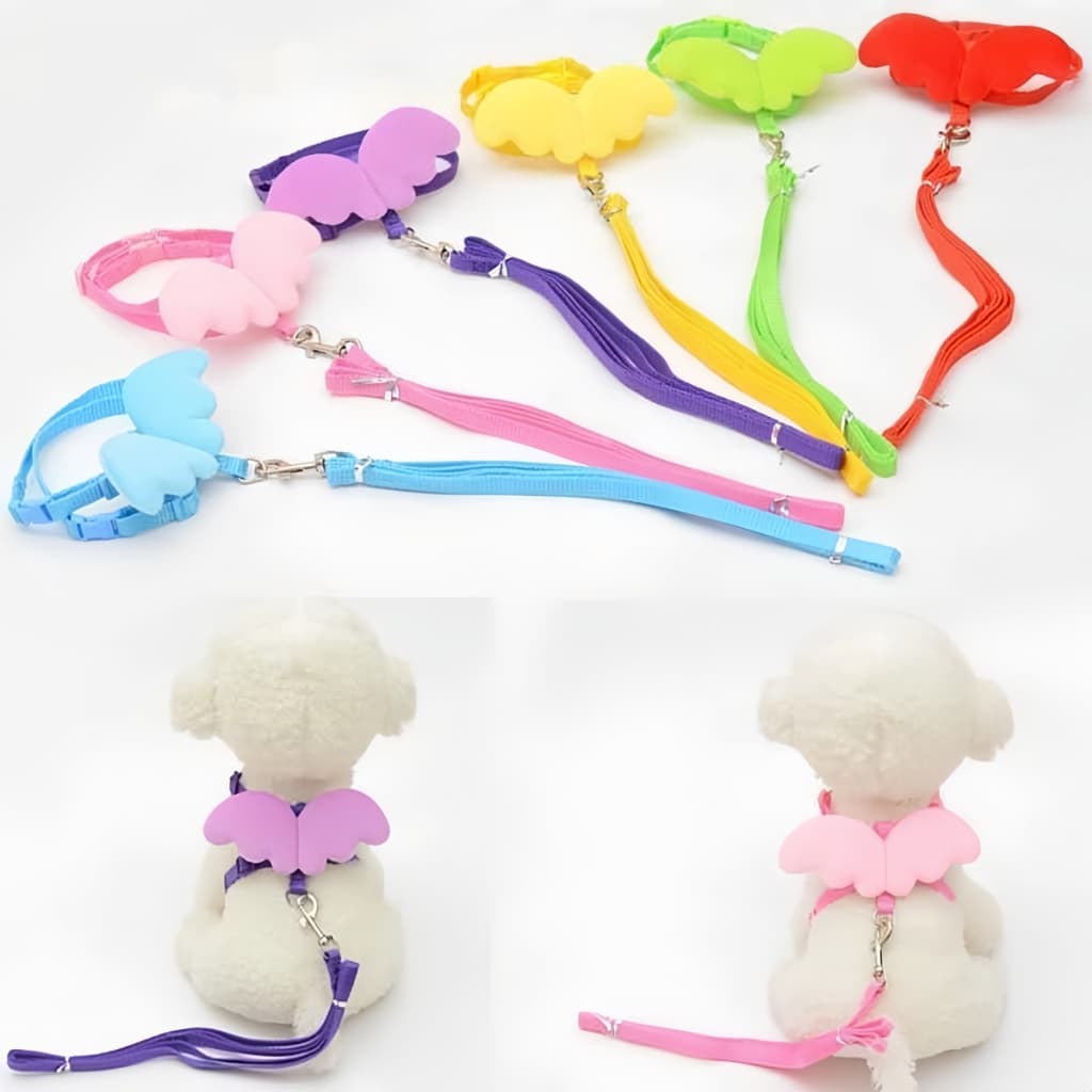 Coleira Peitoral Anjo para Gato Pet Colorido Ajustável com Guia e Asa 024-084