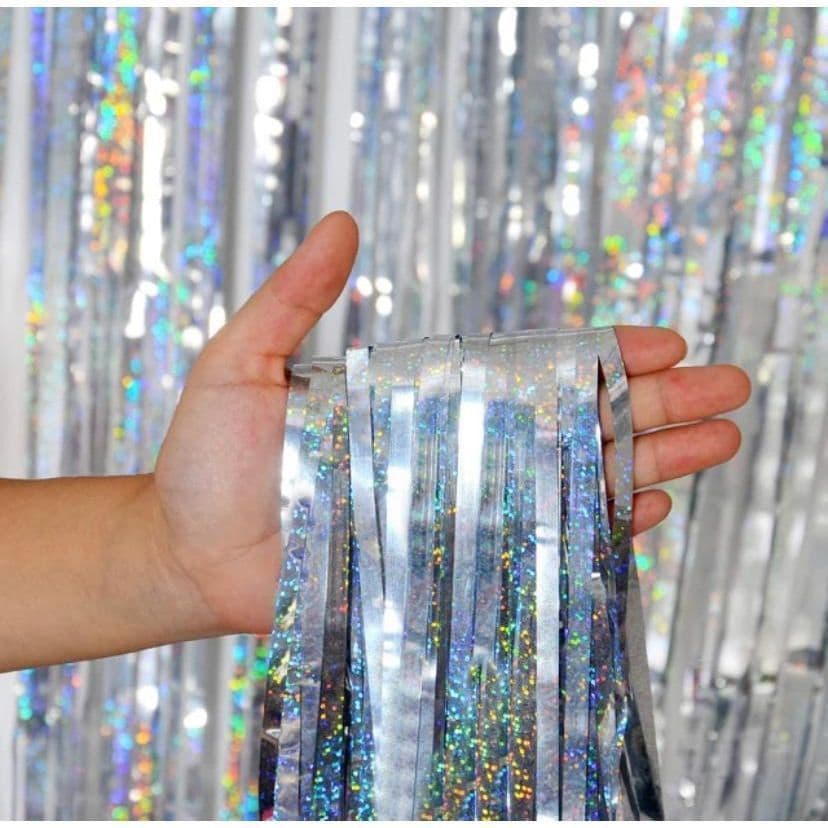 Cortina Metalizada Holográfico 2x1m P/ Decoração De Festa 1/2/4un