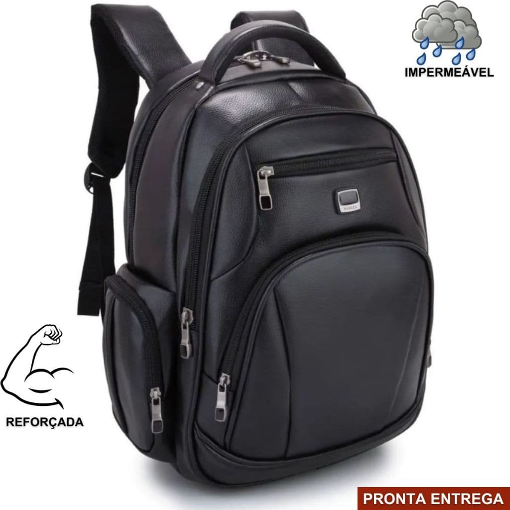 Mochila Couro PU Grande Executiva Para Notebook Trabalho Faculdade Reforçada Cabo De Aço USB