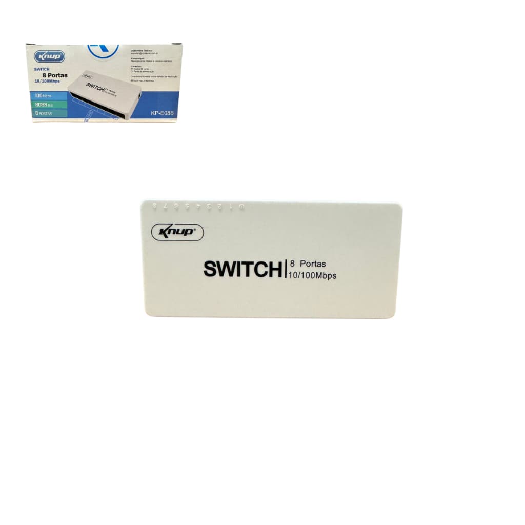 Switch 8 Portas Knup Hub Rj45 Lan 10/100 Mbps Para Rede Internet