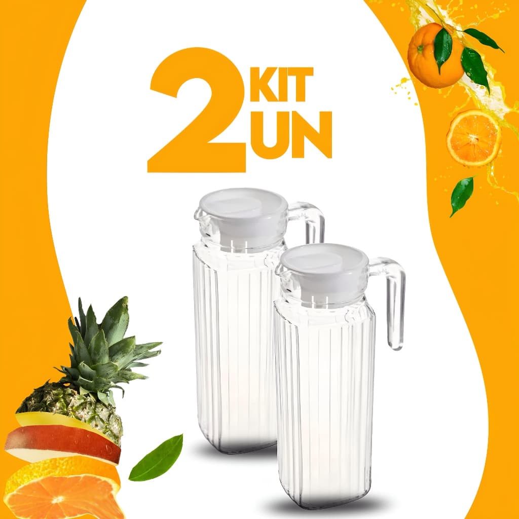 Jogo Com 2 Jarras De Vidro Suiça Transparente 1 Litro Com Tampa