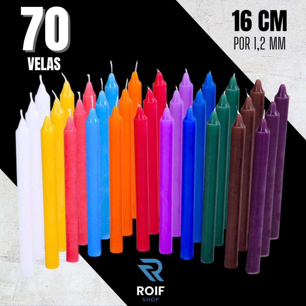 Kit 70 Velas Coloridas Semanal Entidades 16x1,2cm Monte seu Kit