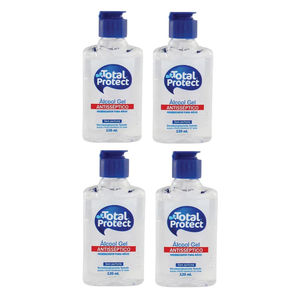 Álcool Gel Antisséptico 70°inpm Total Protect Sem Perfume Kit 4 Frascos de 120 ml Cada