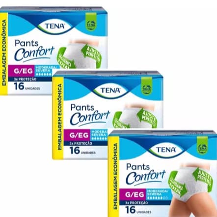 Kit 3 Fralda Geriátrica Tena Pants Confort G/XG 16 Unidades Cada
