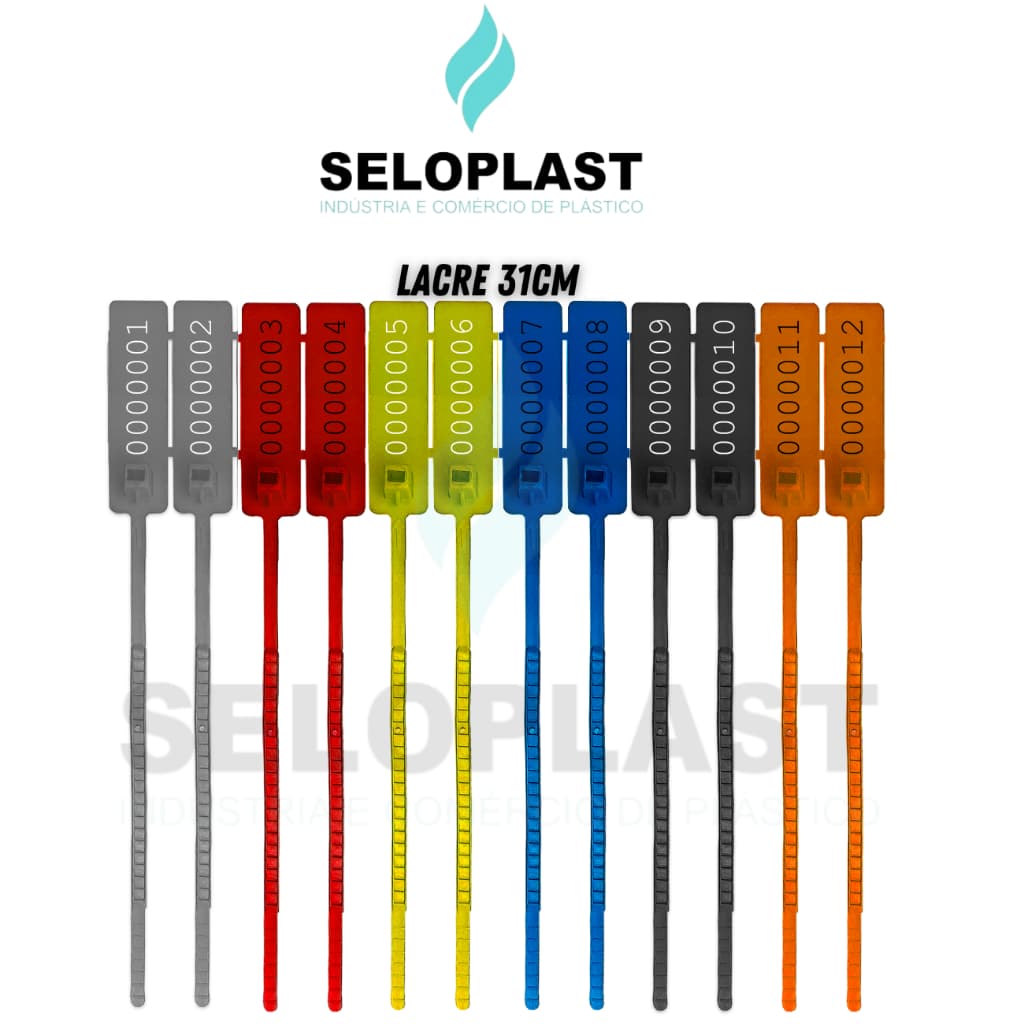 100 Lacres de Segurança 31cm - Modelo (PLAQUETÃO) - Lacre Plástico Numerado - 8 Cores - Super Fibra
