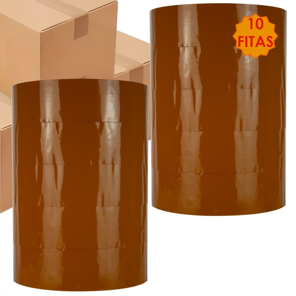 Kit 10 Fitas Rolo Adesiva 500m Larga Marrom Embalagem
