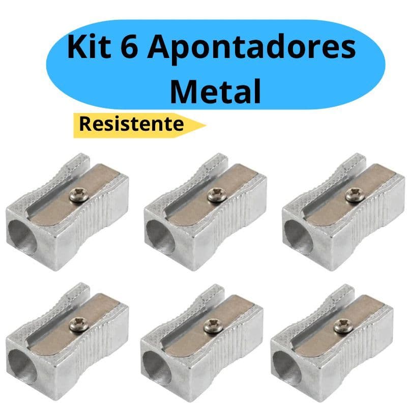 Kit 6 Apontador Metálico Clássico Resistente Apontador de Ferro Escritório Escolar Masterprint
