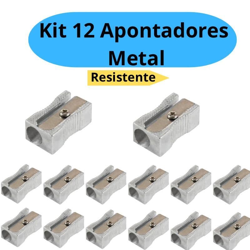 Kit 12 Apontador Metálico Clássico Resistente Apontador de Metal Escritório Escolar Masterprint