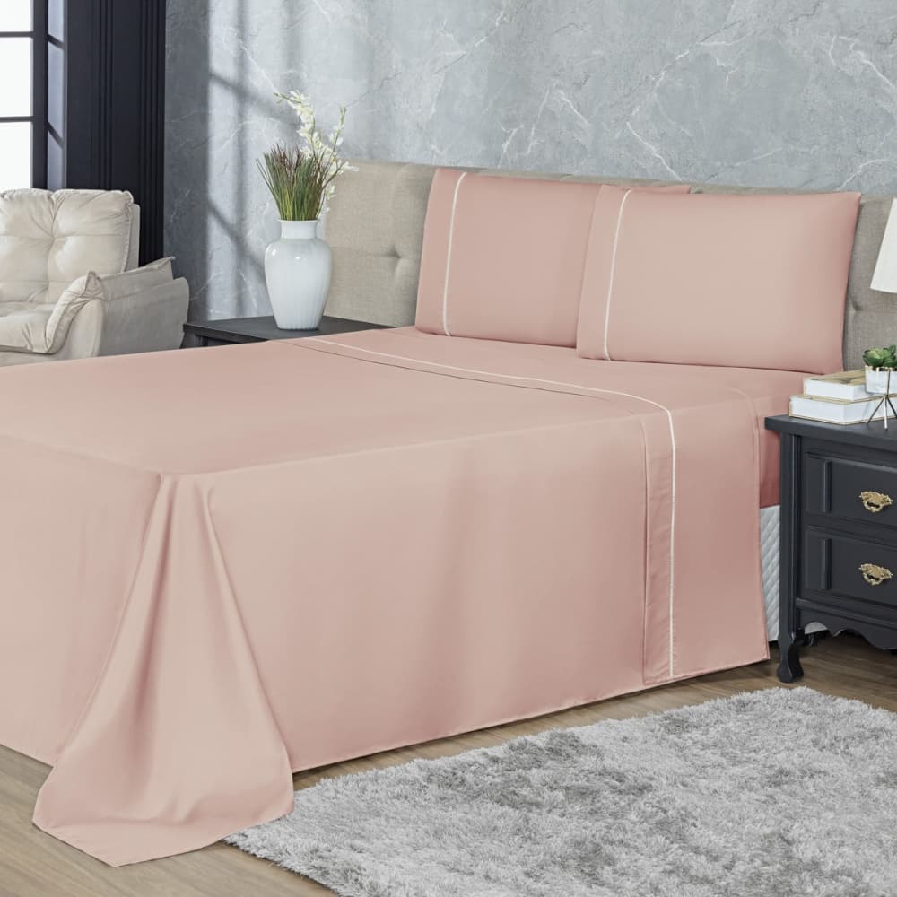 Jogo De Lençol 3 Peças 600 Fios Egípcios Ponto Palito Casal Queen