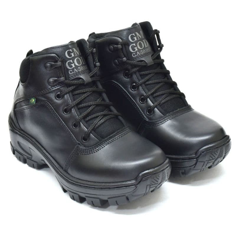 Bota Coturno 100% Couro  com C.A bico PVC  Ref:01Preto.