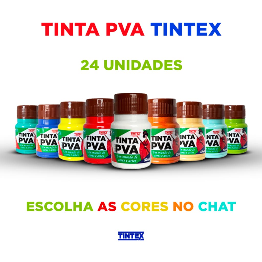 Kit c/ 24 Tinta PVA Fosca - TINTEX | 37ml [Escolha a cor pelo chat]
