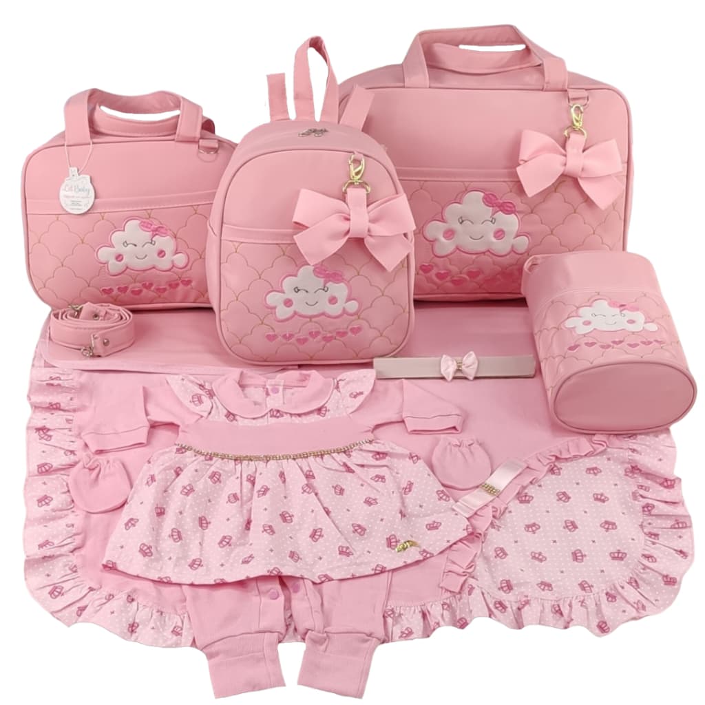 Kit Bolsa Maternidade  Menina Varias Cores  Nuvem + Saida Maternidade