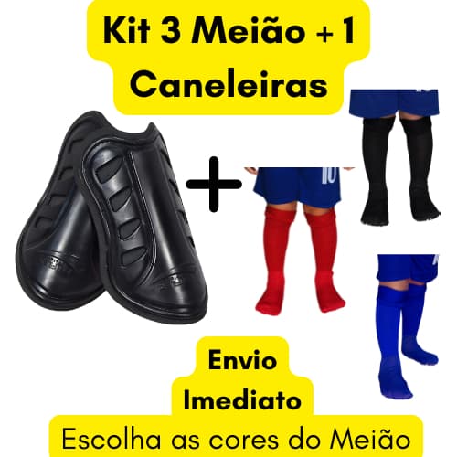 Kit 3 Meião + 1 Caneleira De Futebol Esportivo Infantil e Juvenil Longo Esporte 24 ao 36