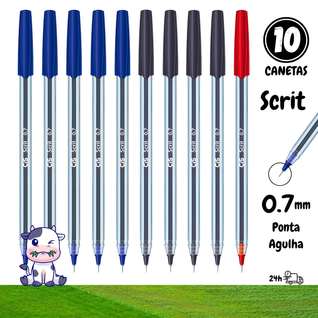 KIT 10 Canetas Esferográficas Cis Scrit 0.7mm Ponta Fina