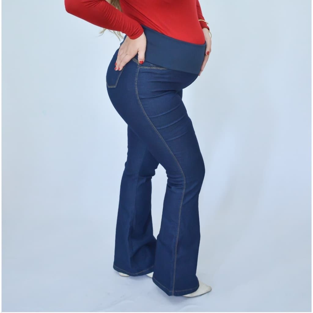 Calça jeans flare e skinny com lycra gestante alta qualidade conforto garantido maternidade