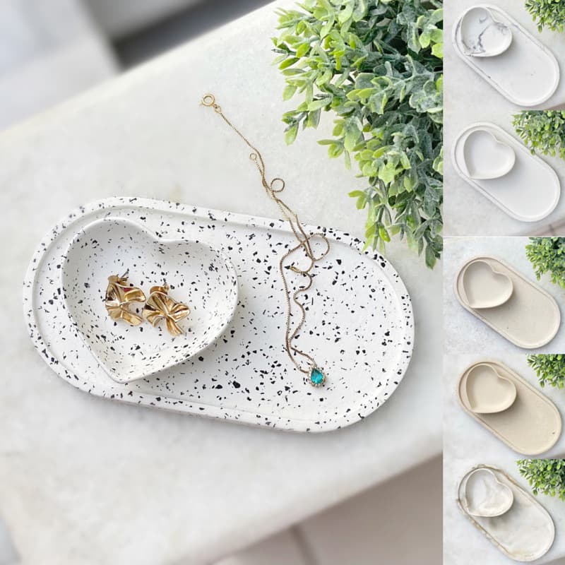 Kit Bandeja Oval + Mini bandeja Coração de Cimento Resistente à Agua.