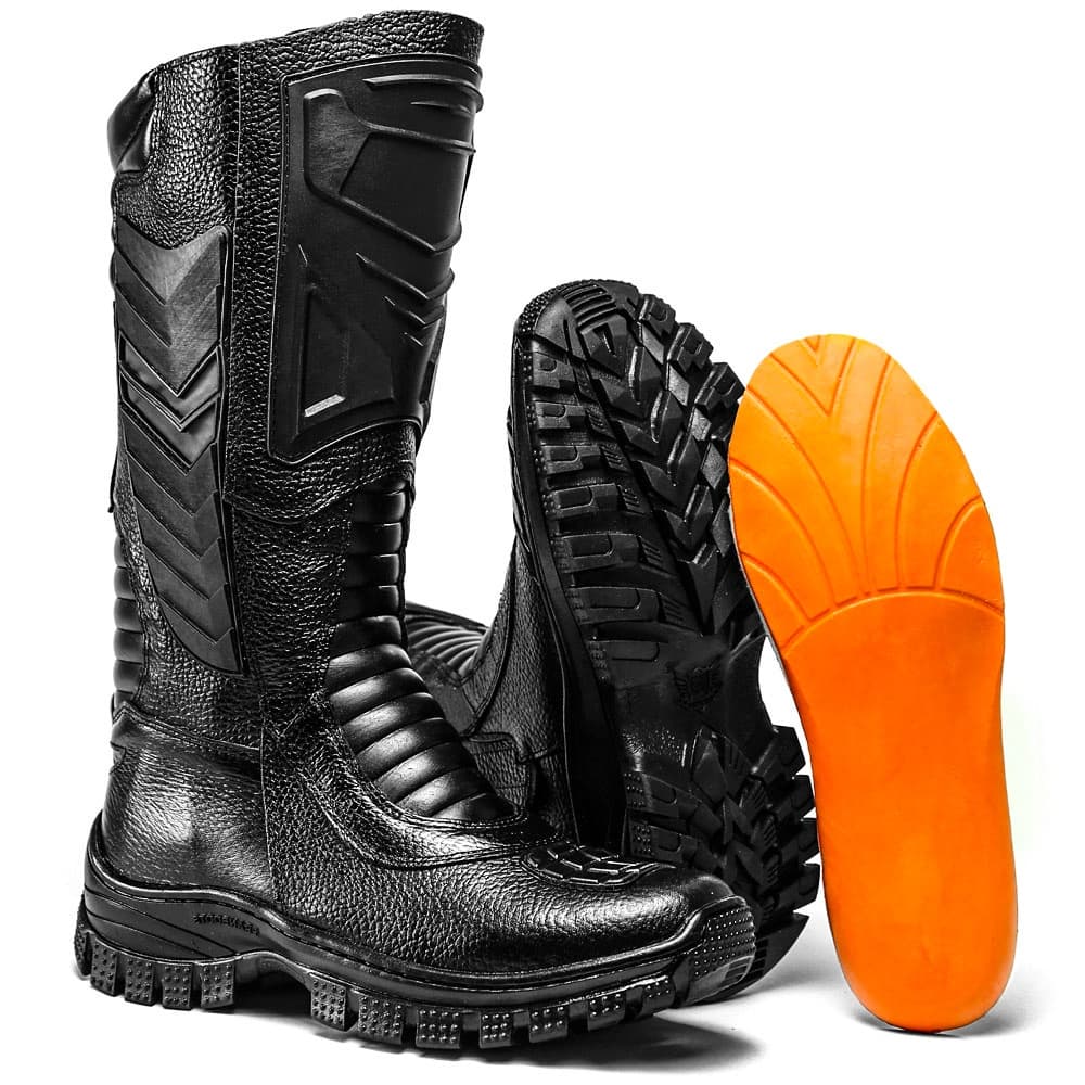 Bota Coturno Militar Bombeiro Cano longo SF Outlet em Couro Preto