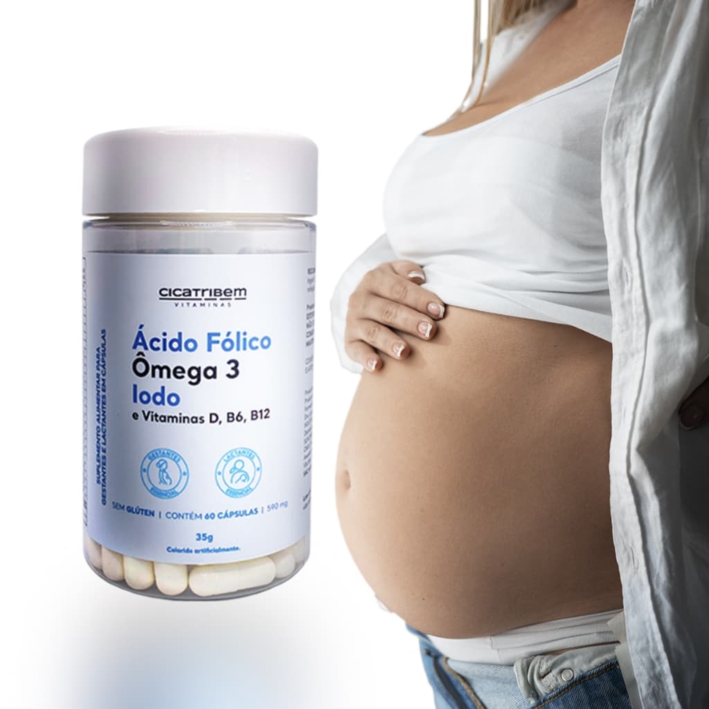 Multivitamínico Ácido Fólico, Ômega 3, Iodo e Vitaminas Para Grávida Gestante Lactante - Cicatribem