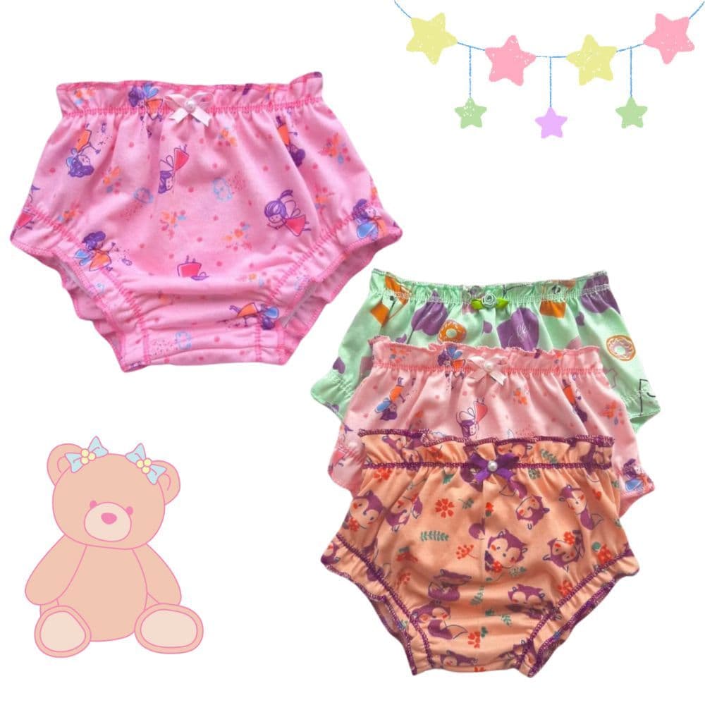 Kit 10 Calcinha Infantil Algodão 2 a 5 Anos