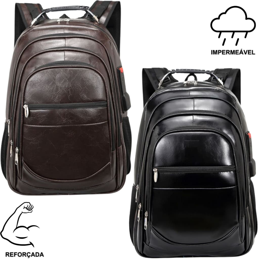 Mochila De Couro Grande Impermeável Trabalho Faculdade